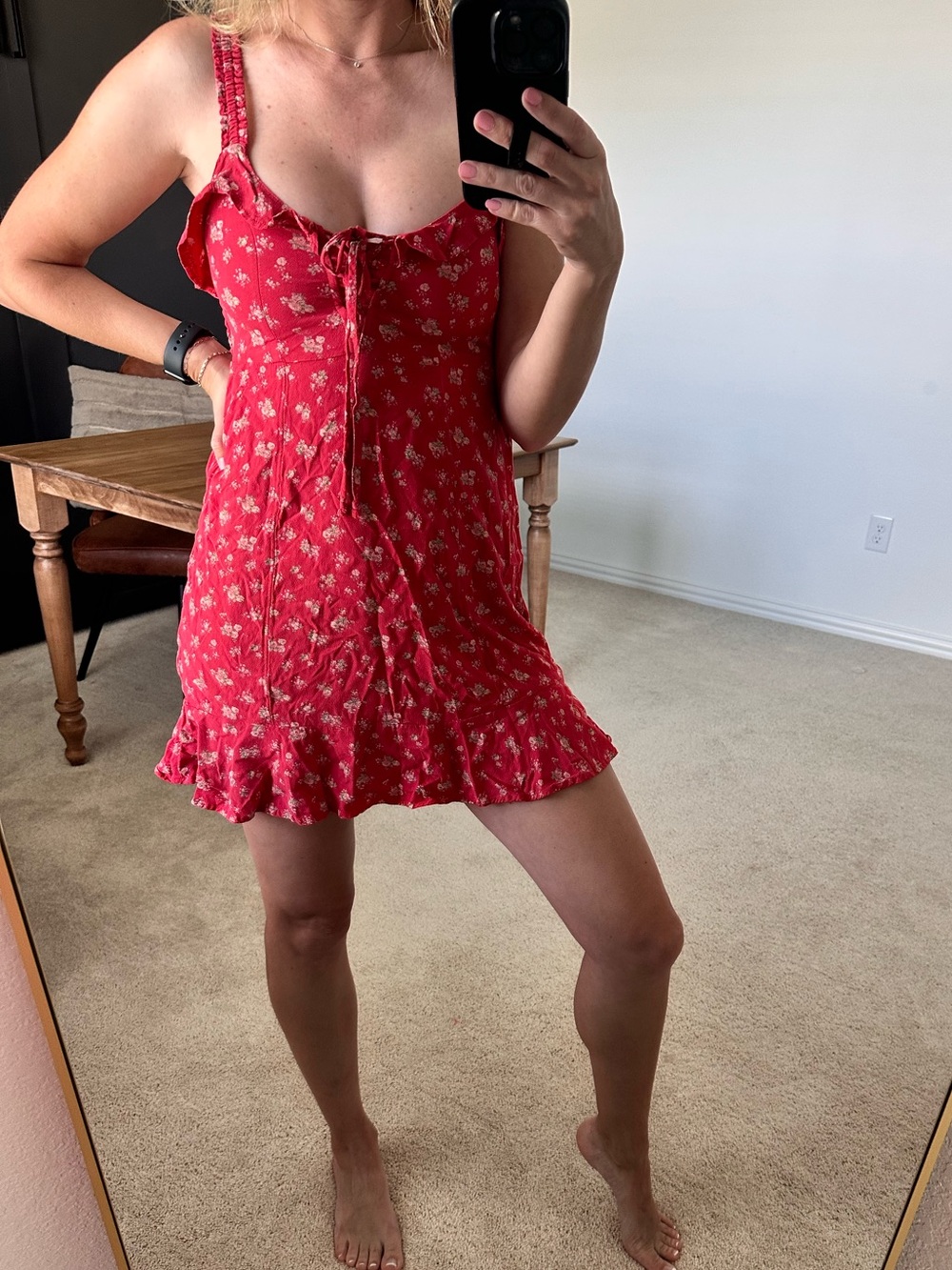 America Eagle Red Floral Dress